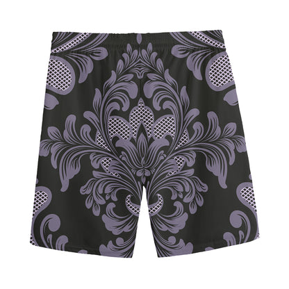 Black And Purple Damask Pattern Print Men's Sports Shorts