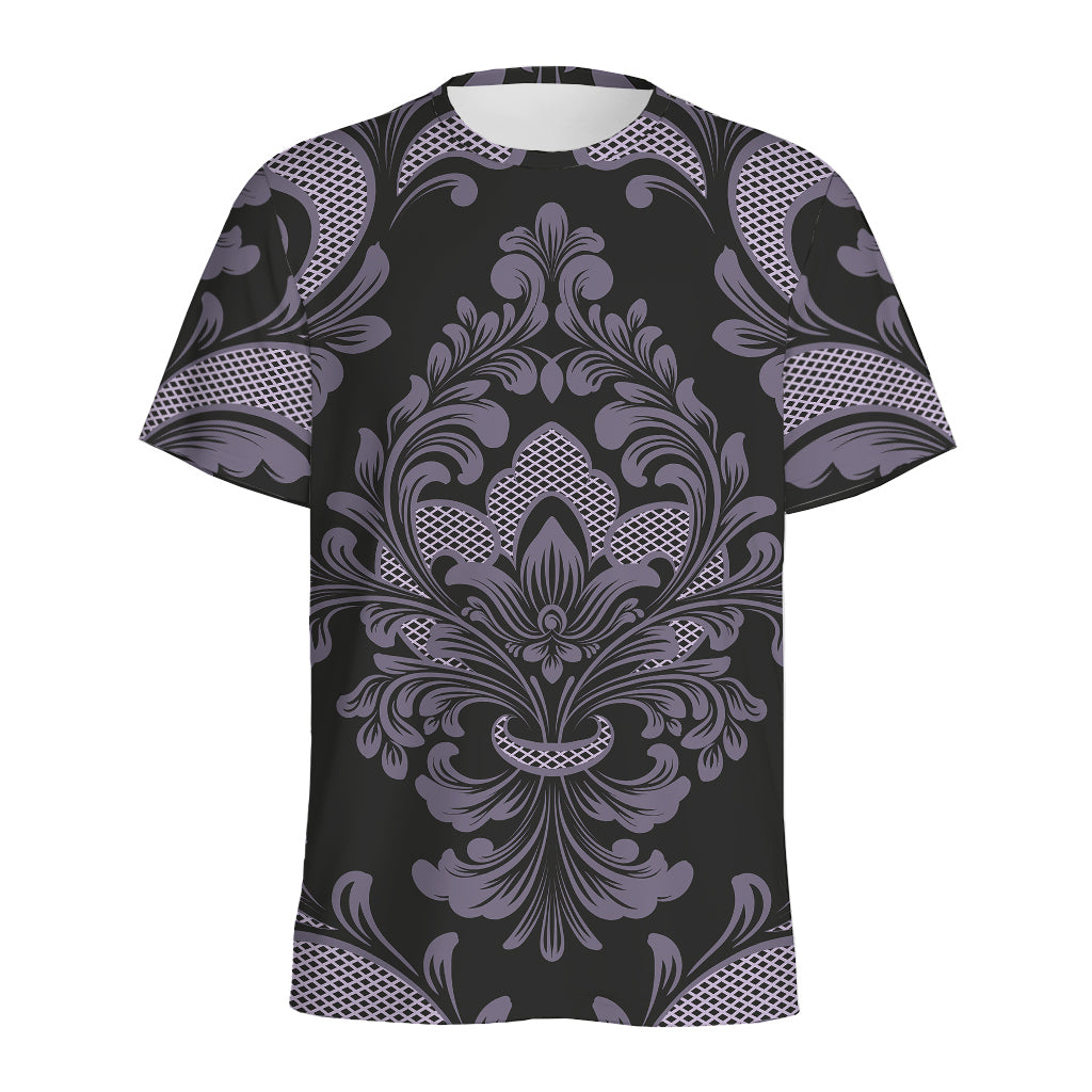 Black And Purple Damask Pattern Print Men's Sports T-Shirt