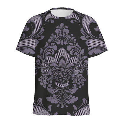 Black And Purple Damask Pattern Print Men's Sports T-Shirt