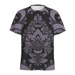 Black And Purple Damask Pattern Print Men's Sports T-Shirt