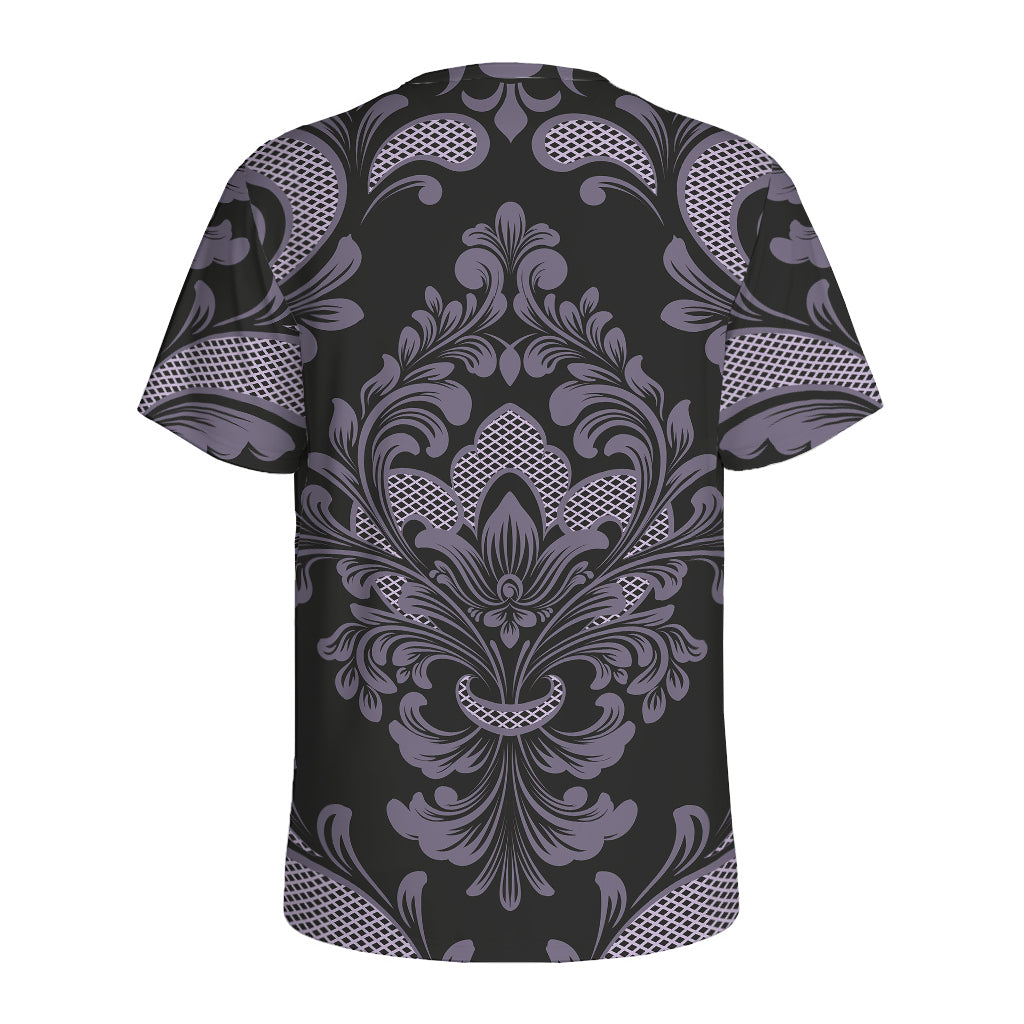Black And Purple Damask Pattern Print Men's Sports T-Shirt