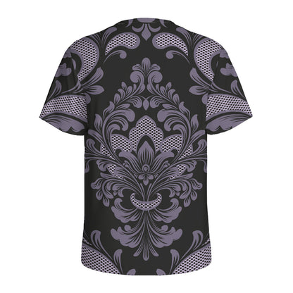 Black And Purple Damask Pattern Print Men's Sports T-Shirt