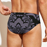 Black And Purple Damask Pattern Print Men's Swim Briefs