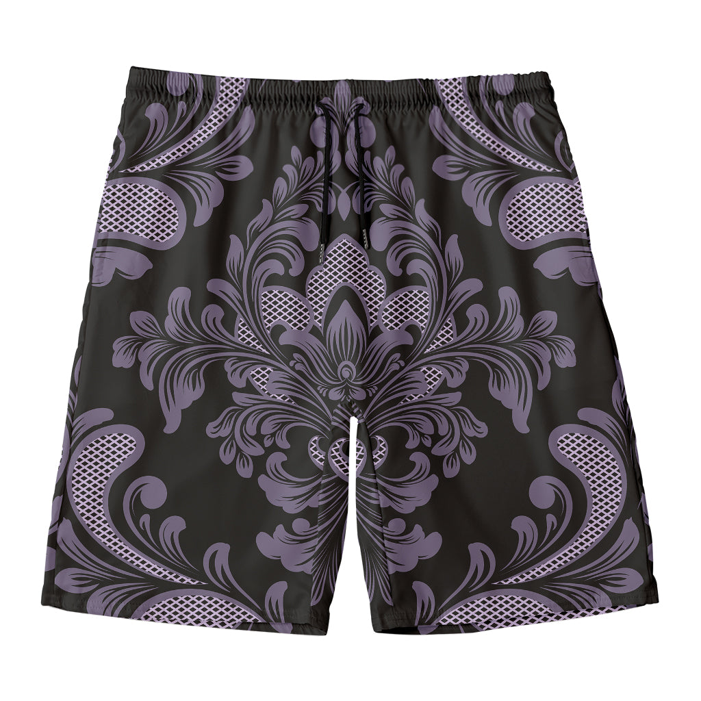 Black And Purple Damask Pattern Print Men's Swim Trunks