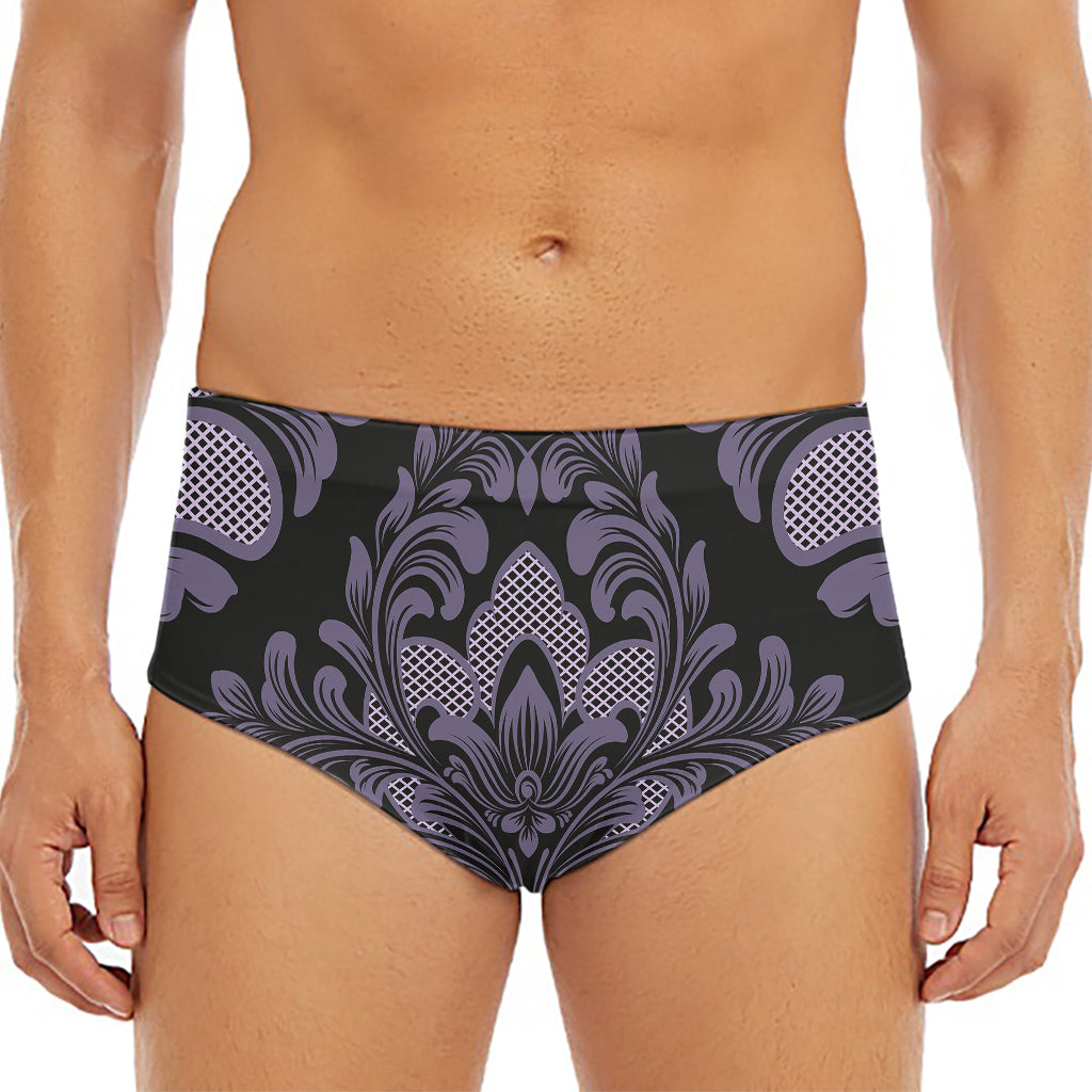 Black And Purple Damask Pattern Print Men's Triangle Swim Briefs