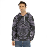 Black And Purple Damask Pattern Print Men's Velvet Pullover Hoodie