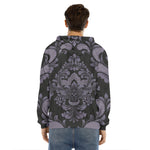 Black And Purple Damask Pattern Print Men's Velvet Pullover Hoodie