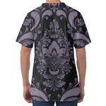 Black And Purple Damask Pattern Print Men's Velvet T-Shirt