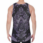 Black And Purple Damask Pattern Print Men's Velvet Tank Top