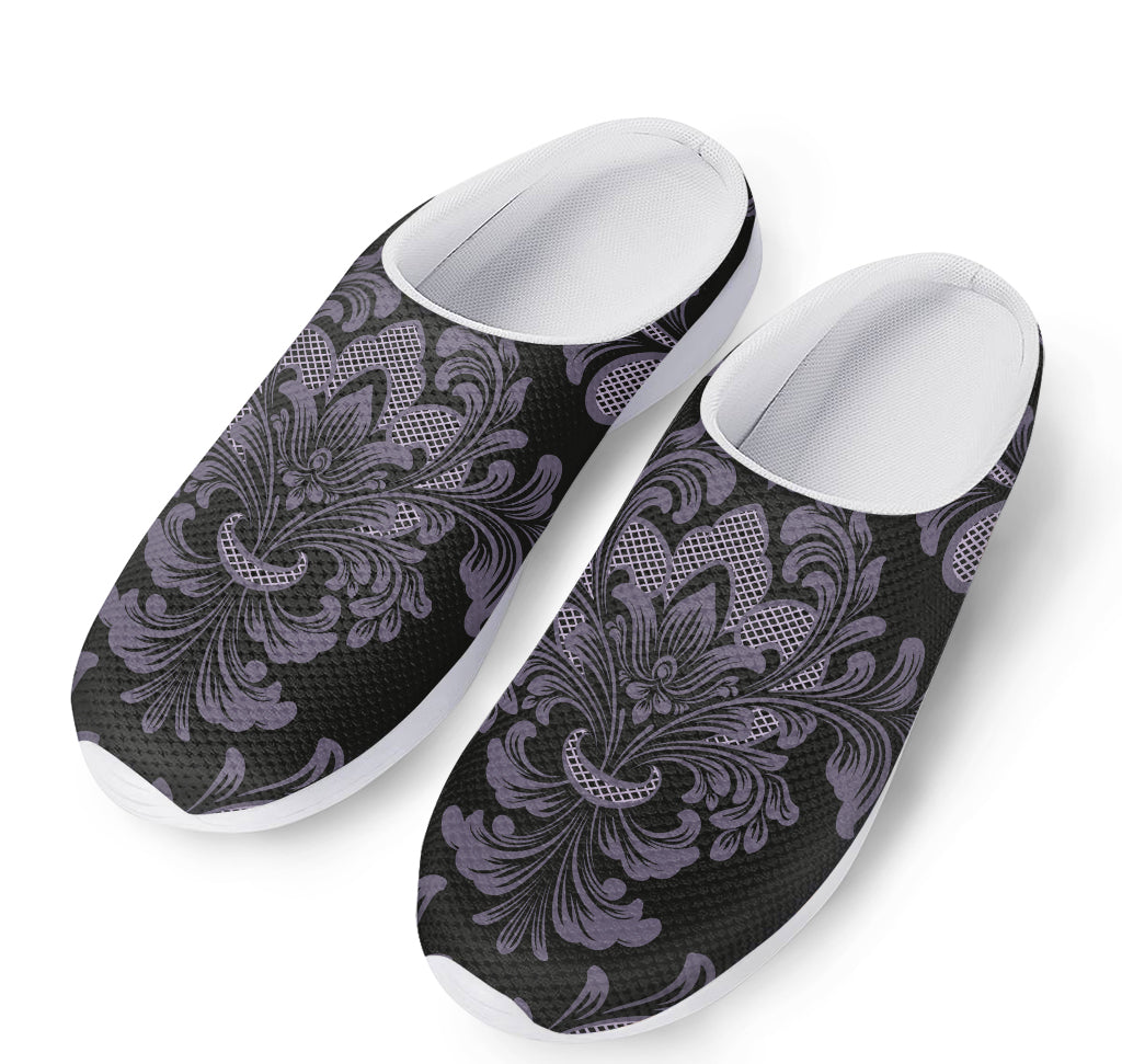 Black And Purple Damask Pattern Print Mesh Casual Shoes