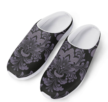 Black And Purple Damask Pattern Print Mesh Casual Shoes