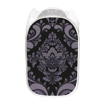 Black And Purple Damask Pattern Print Mesh Laundry Hamper