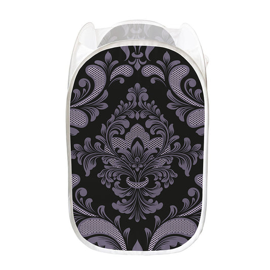 Black And Purple Damask Pattern Print Mesh Laundry Hamper