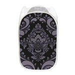 Black And Purple Damask Pattern Print Mesh Laundry Hamper