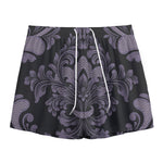 Black And Purple Damask Pattern Print Mesh Shorts