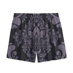Black And Purple Damask Pattern Print Mesh Shorts