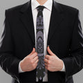 Black And Purple Damask Pattern Print Necktie
