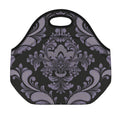 Black And Purple Damask Pattern Print Neoprene Lunch Bag