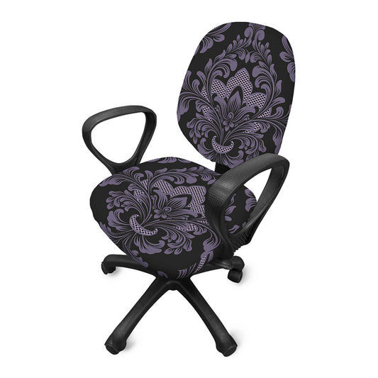 Black And Purple Damask Pattern Print Office Chair Cover