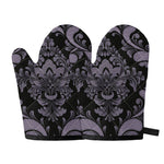 Black And Purple Damask Pattern Print Oven Mitts