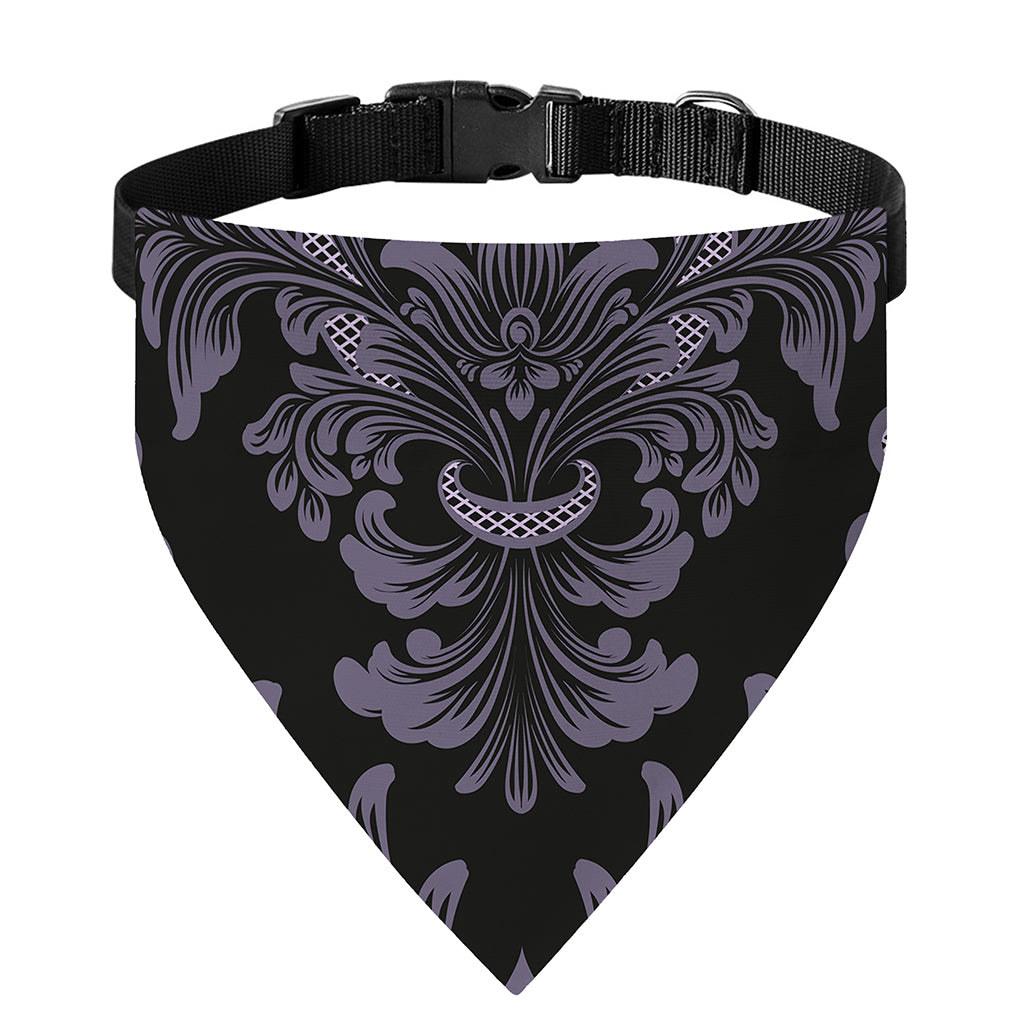 Black And Purple Damask Pattern Print Over The Collar Dog Bandana