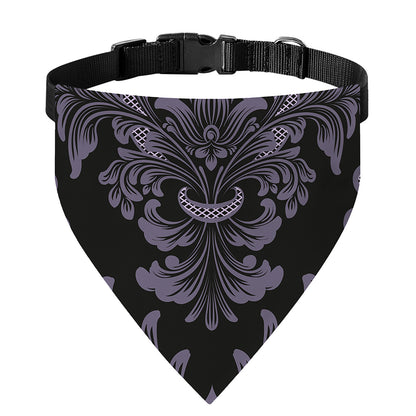 Black And Purple Damask Pattern Print Over The Collar Dog Bandana