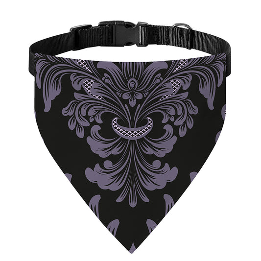 Black And Purple Damask Pattern Print Over The Collar Dog Bandana