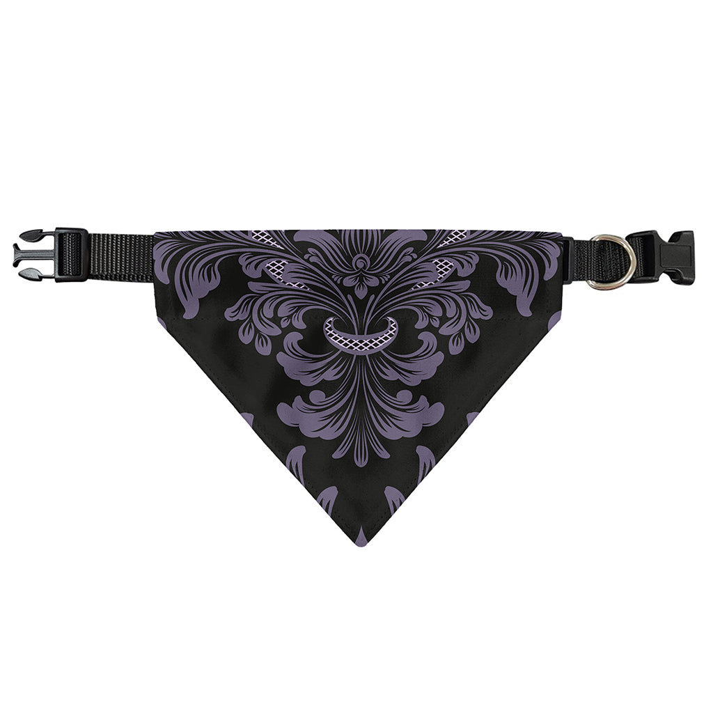 Black And Purple Damask Pattern Print Over The Collar Dog Bandana