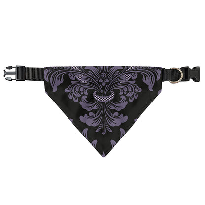 Black And Purple Damask Pattern Print Over The Collar Dog Bandana