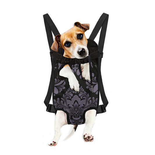 Black And Purple Damask Pattern Print Pet Carrier Backpack