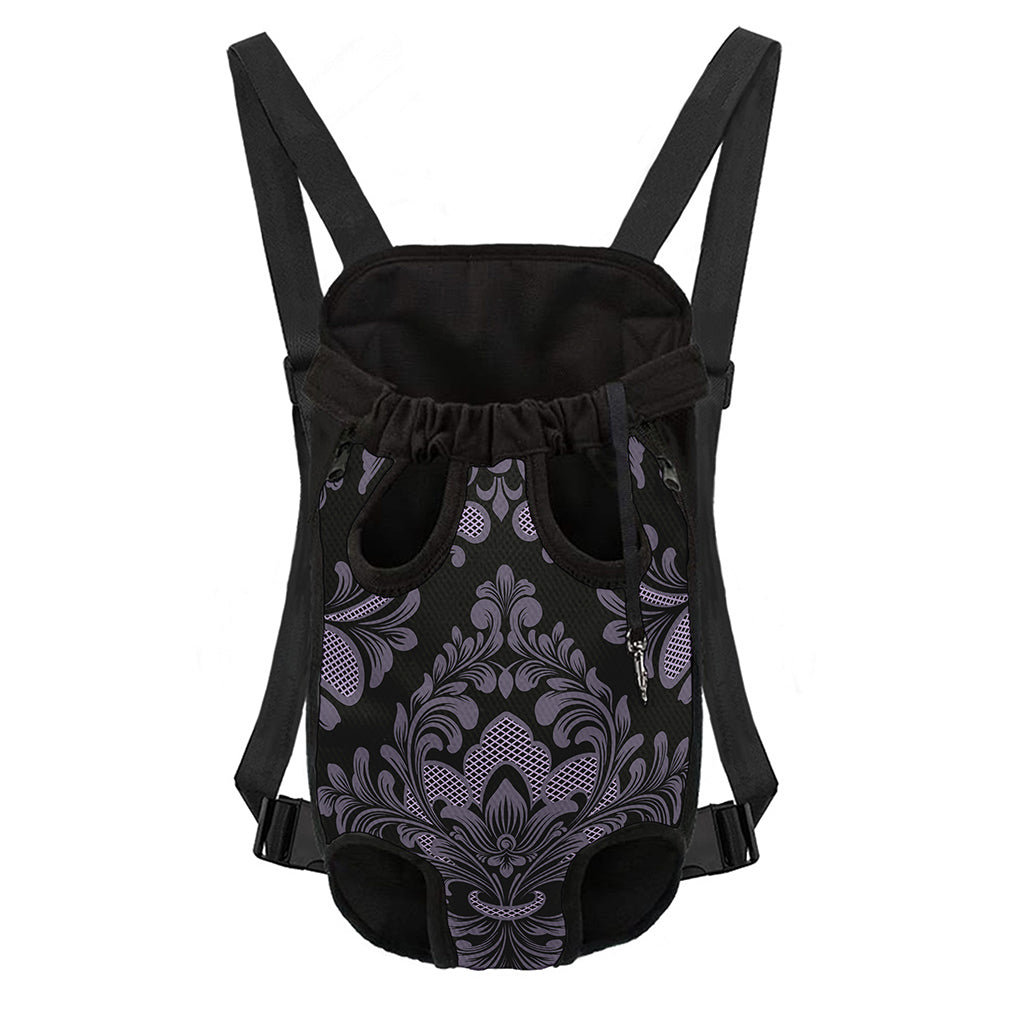 Black And Purple Damask Pattern Print Pet Carrier Backpack