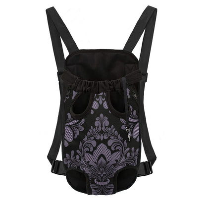 Black And Purple Damask Pattern Print Pet Carrier Backpack