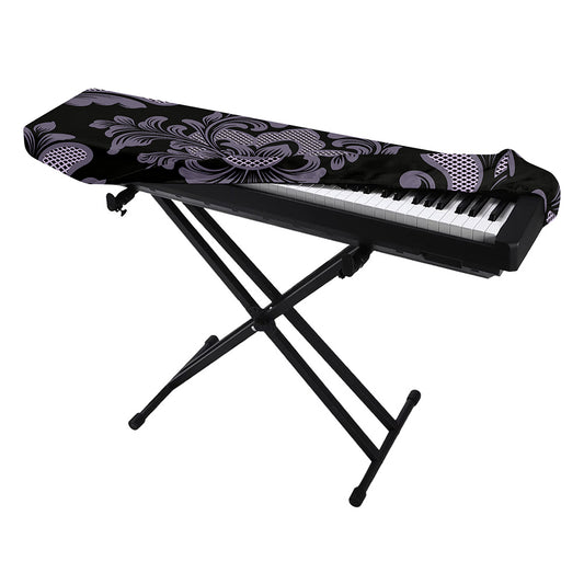 Black And Purple Damask Pattern Print Piano Keyboard Cover
