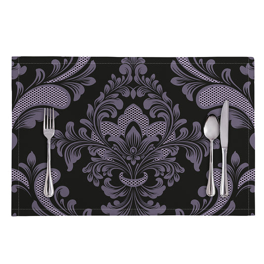 Black And Purple Damask Pattern Print Placemat