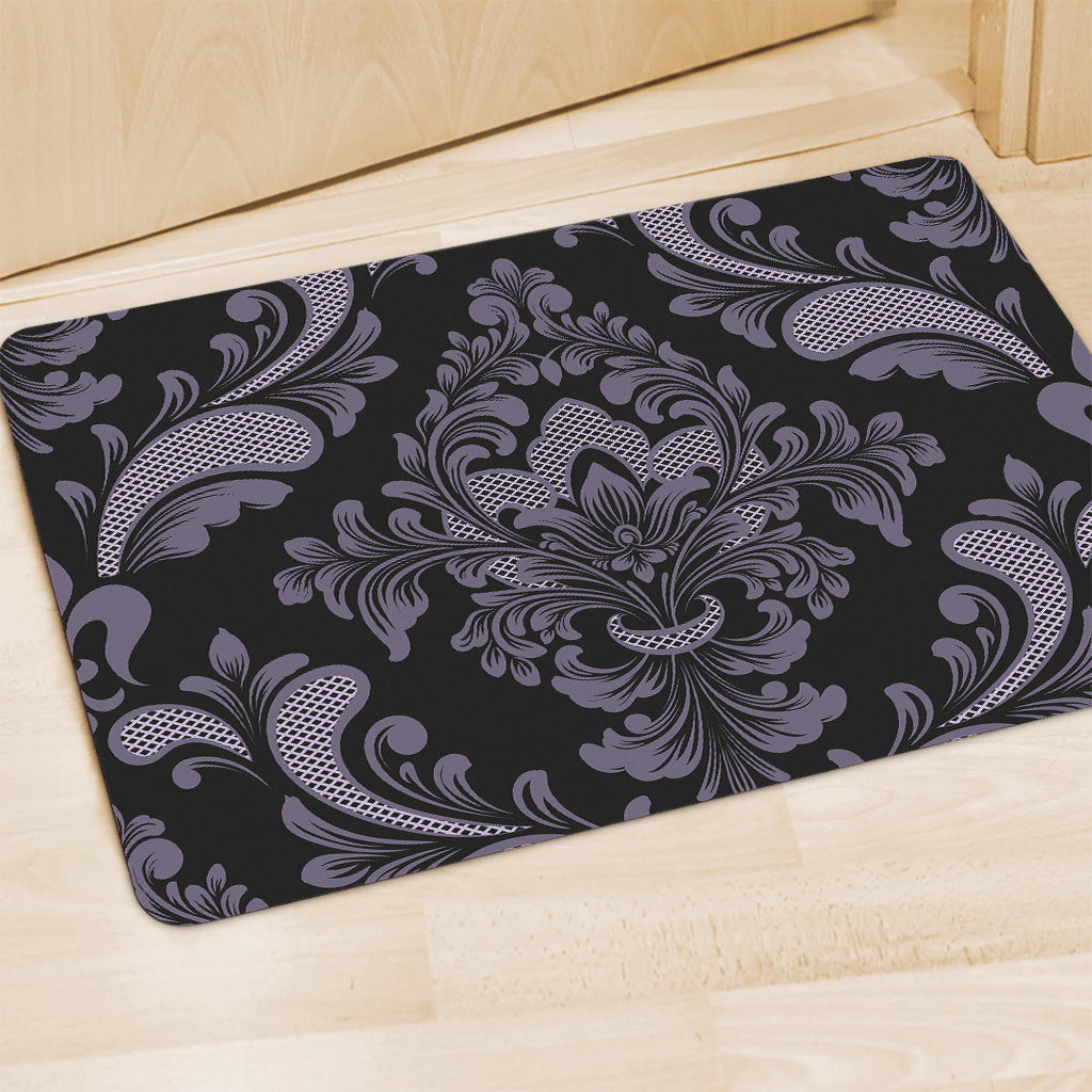 Black And Purple Damask Pattern Print Polyester Doormat