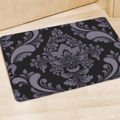 Black And Purple Damask Pattern Print Polyester Doormat