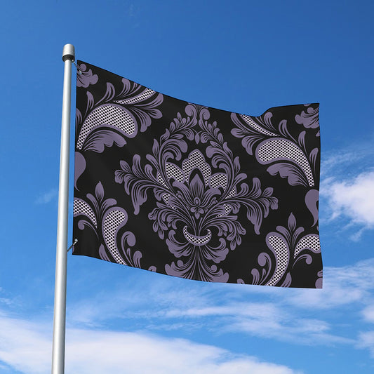 Black And Purple Damask Pattern Print Polyester Flag