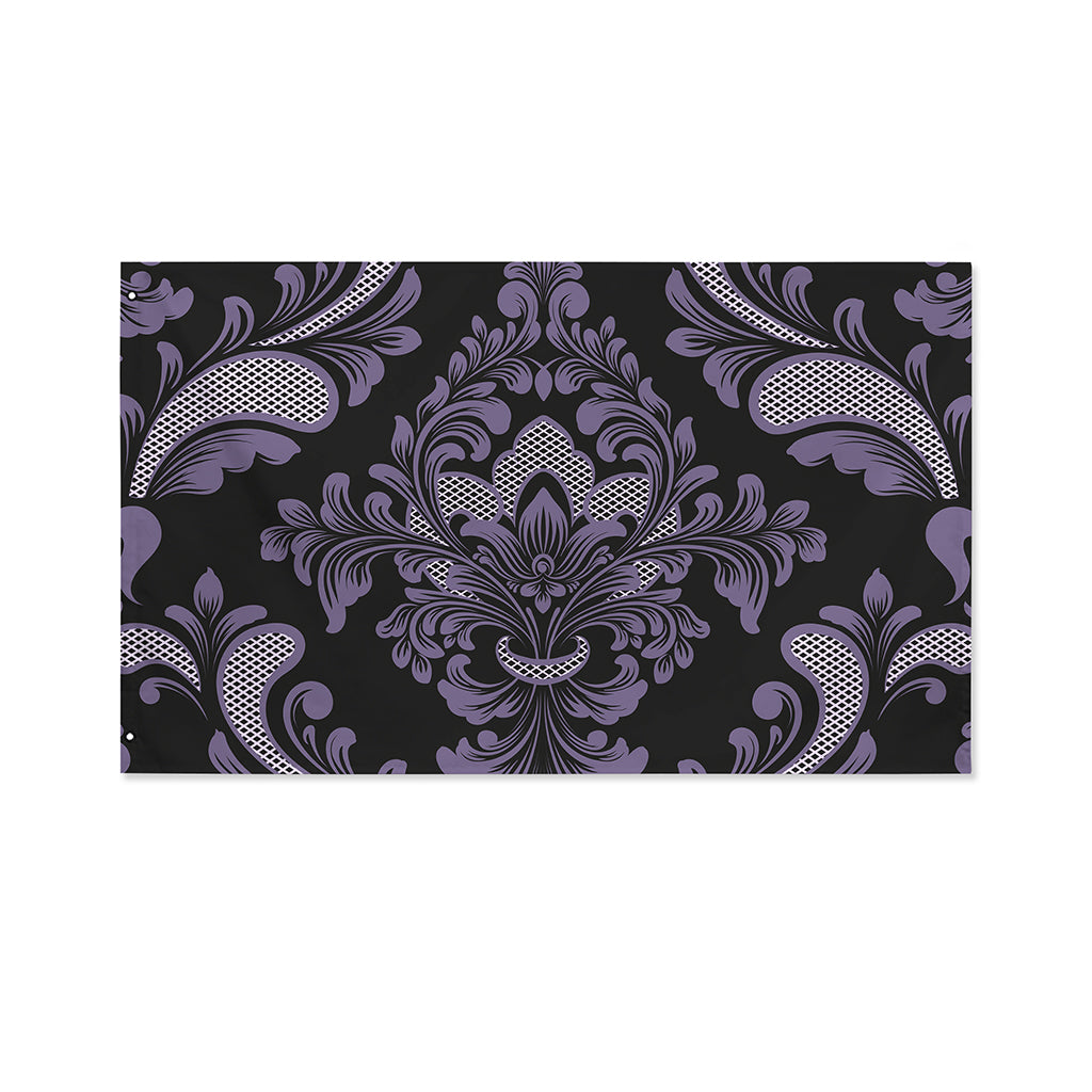 Black And Purple Damask Pattern Print Polyester Flag