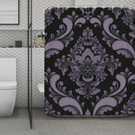 Black And Purple Damask Pattern Print Polyester Shower Curtain