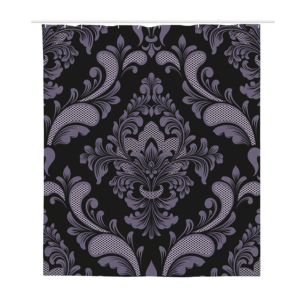 Black And Purple Damask Pattern Print Polyester Shower Curtain