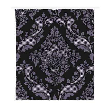 Black And Purple Damask Pattern Print Polyester Shower Curtain