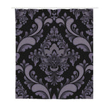 Black And Purple Damask Pattern Print Polyester Shower Curtain