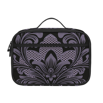 Black And Purple Damask Pattern Print Portable Lunch Bag