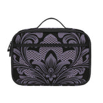 Black And Purple Damask Pattern Print Portable Lunch Bag