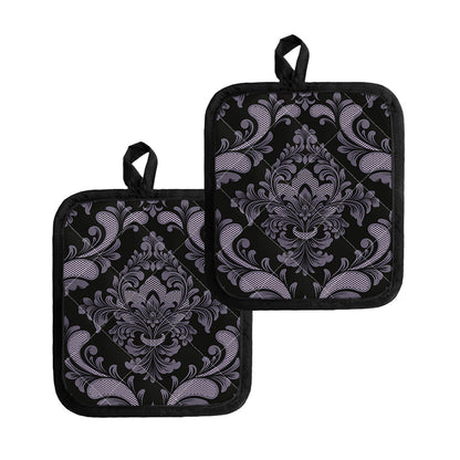 Black And Purple Damask Pattern Print Pot Holders
