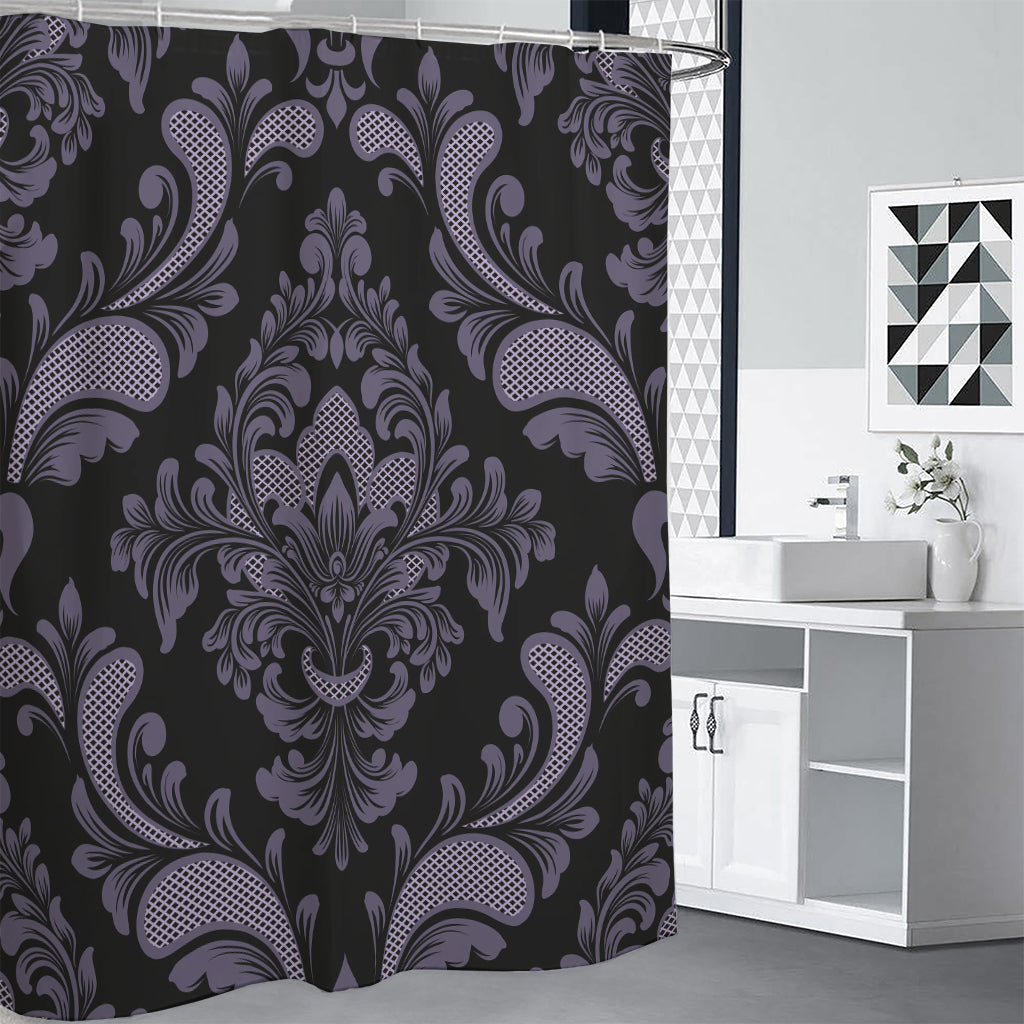 Black And Purple Damask Pattern Print Premium Shower Curtain