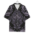 Black And Purple Damask Pattern Print Rayon Hawaiian Shirt