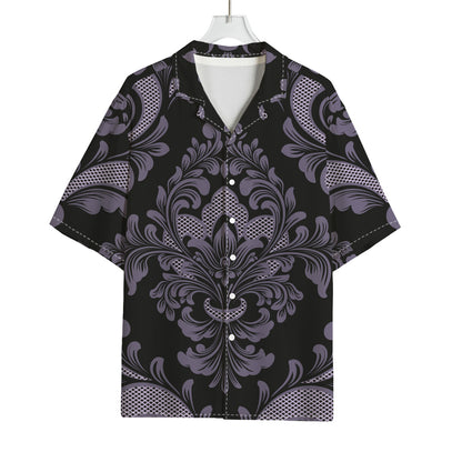 Black And Purple Damask Pattern Print Rayon Hawaiian Shirt