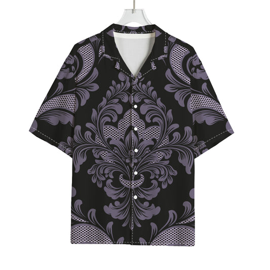 Black And Purple Damask Pattern Print Rayon Hawaiian Shirt