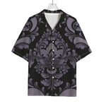 Black And Purple Damask Pattern Print Rayon Hawaiian Shirt